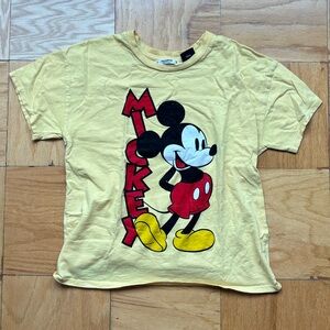 Pull & Bear Cropped Yellow Mickey Tee Shirt